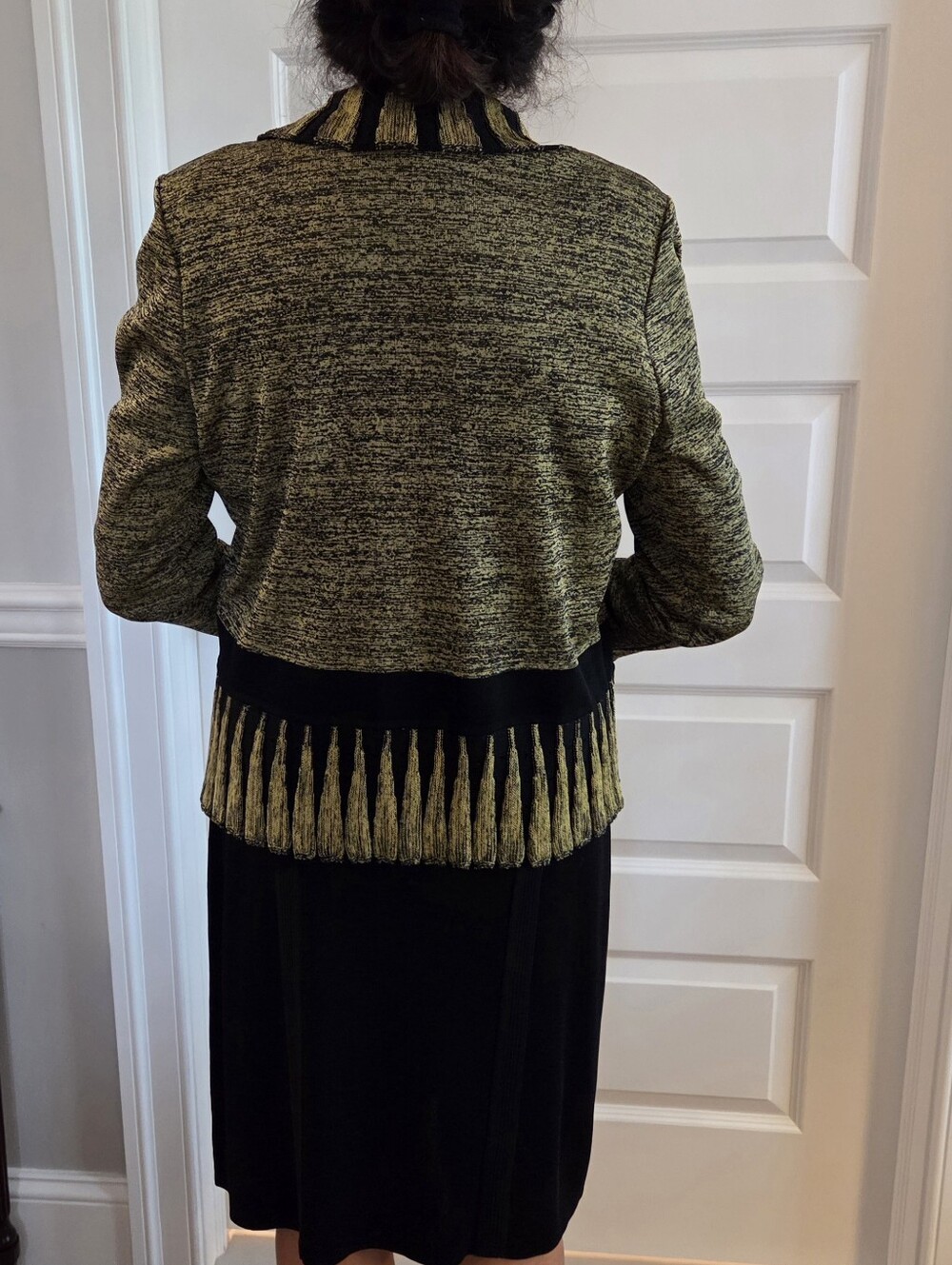 Women's Black and GoldTextured Ruffle-Trim Jacket - Picture 3 of 6